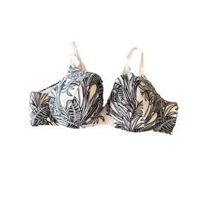 Cacique Size 44C White/Black Palm Leaves Bra UnderWire